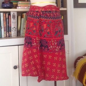 Red Elephant and Birds wrap around skirt